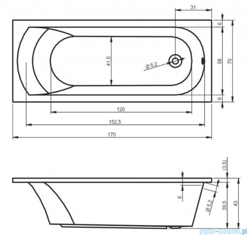 Riho Miami wanna prostokąta 170x70 z hydromasażem Air prawa B060003005