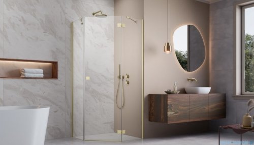 Radaway Essenza Ptj Brushed Gold kabina pięciokątna 90x80cm prawa szkło przejrzyste 1385010-99-01R/1385053-01-01