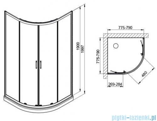 Sanplast Fris kpl-KP4/FRIS-b-M Kabina półokrągła + brodzik mineralny 80x80x200 cm czarny matowy 602-331-3250-59-400