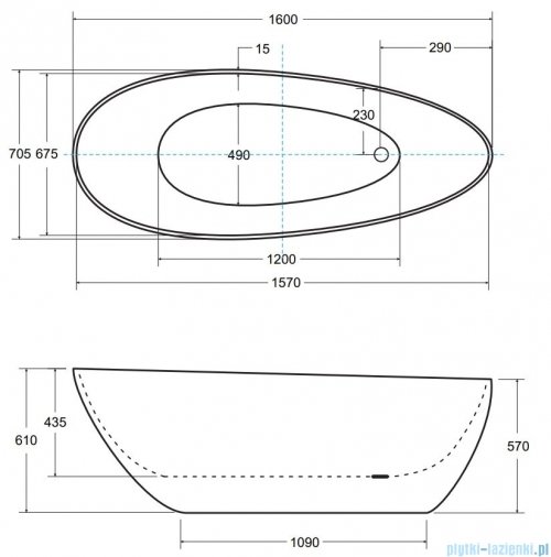 Besco Goya 160x70 wanna biało-czarna wolnostojąca + syfon klik-klak chrom czyszczony od góry #WMD-160-GWC