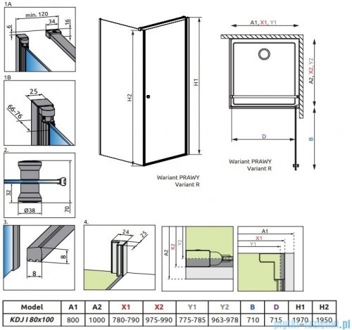 Radaway Eos KDJ I kabina prysznicowa 80x100 prawa przejrzyste 137543-01-01R