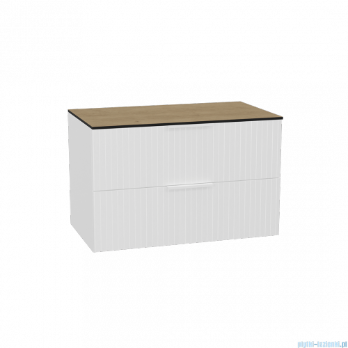 Excellent Tuto 2.0 szafka wisząca front ryflowany biały połysk 80x50x46,5 cm blat dąb Hikora MLEX.2172.K.80.03BL.WHWH