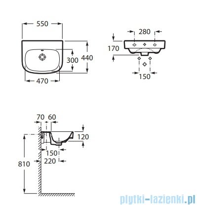 Roca Debba umywalka ścienna 55x44 cm z biała A32599500N
