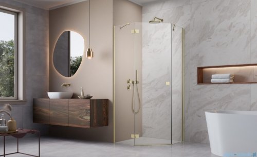 Radaway Essenza 8 Brushed Gold Ptj kabina pięciokątna 80x90cm lewa szczotkowane złoto 10490000-99-01L/10490400-01-01