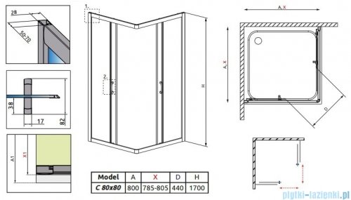 Radaway Premium Plus C Kabina kwadratowa 80x80x170 szkło przejrzyste 30461-01-01N