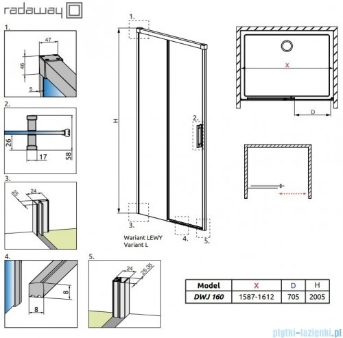 Radaway Idea Black Dwj drzwi wnękowe 160cm lewe czarny mat/szkło przejrzyste 387020-54-01L