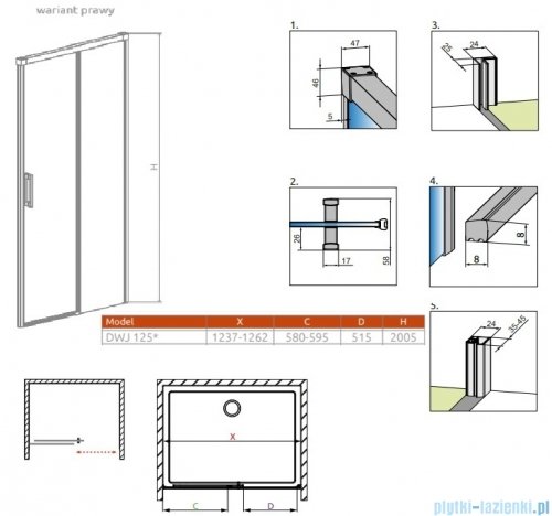 Radaway Idea Black Dwj drzwi wnękowe 125cm prawe czarny mat/szkło przejrzyste 387023-54-01R
