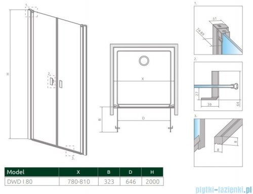Radaway Nes Black Dwd I drzwi wnękowe 80cm czarny mat/szkło przejrzyste 10027080-54-01