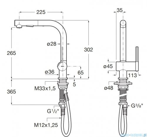 Roca Ona Bateria zlewozmywakowa z wyciągana wylewką Czarny mat A5A851FNB0