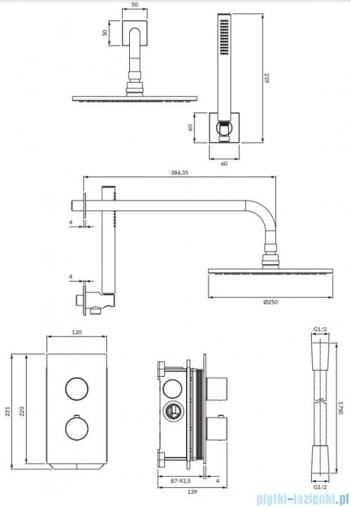 Omnires Contour system prysznicowy podtynkowy termostatyczny antracyt SYSCT11AT