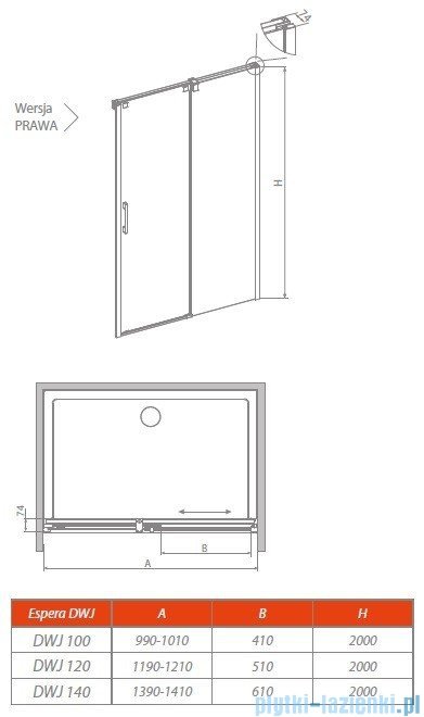 Radaway Espera DWJ Mirror Drzwi wnękowe przesuwne 100 prawe szkło przejrzyste 380495-01R/380210-71R