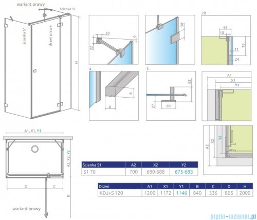 Radaway Essenza Pro Gold Kdj+S kabina 70x120x70cm prawa złoty połysk/szkło przejrzyste 10097312-09-01R/10098070-01-01/10098070-01-01