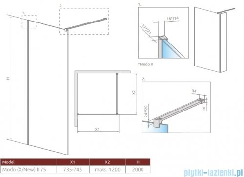 Radaway Modo New Black II kabina Walk-in 75x200 czarny mat/szkło przejrzyste 389075-54-01