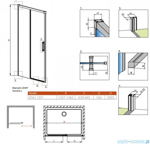 Radaway Idea Dwj drzwi wnękowe 135cm lewe szkło przejrzyste 387024-01-01L