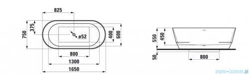 Laufen Pro wanna wolnostojąca konglomeratowa czarno biała w połysku 165 x 75 cm H2399520640001