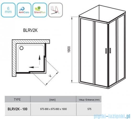 Ravak Blix BLRV2K drzwi prysznicowe 1/2 100cm satyna grape Anticalc 1XVA0U00ZG