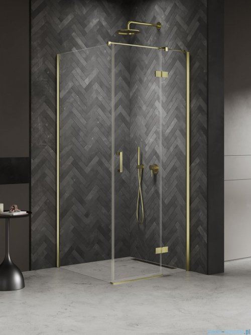 New Trendy Nesta Light Gold kabina 90x100x200 cm prawa wspornik równoległy złoty połysk/szkło przejrzyste K-4529