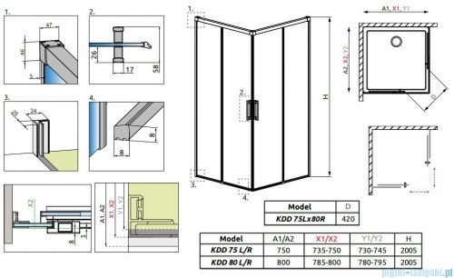 Radaway Idea White Kdd kabina 75x80cm szkło przejrzyste 387066-04-01L/387061-04-01R