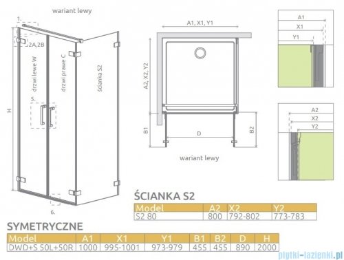 Radaway Arta Dwd+s kabina 100x80cm lewa szkło przejrzyste 386182-03-01L/386052-03-01R/386110-03-01