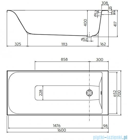 Koło Rekord wanna prostokątna z powłoką AntiSlide 160x70cm XWP1660101