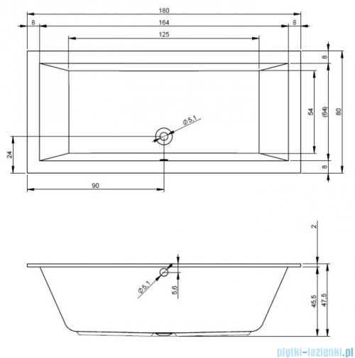 Riho Lugo wanna prostokątna 180x80cm nóżki+syfon BT02/01U/495121