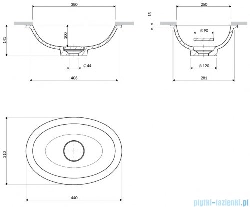 Omnires Shell M+ umywalka podblatowa 38x25 cm biały połysk SHELL380UPBP
