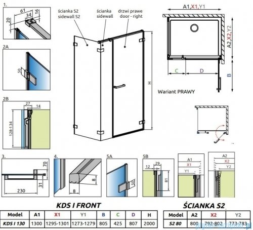 Radaway Arta Kds I kabina 130x80cm prawa szkło przejrzyste 386820-03-01R+1386102-03-01+386110-03-01