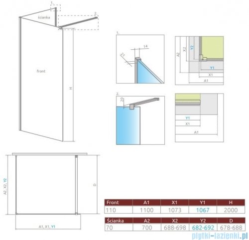 Radaway Modo New IV kabina Walk-in 110x70 szkło przejrzyste 389614-01-01/389074-01-01