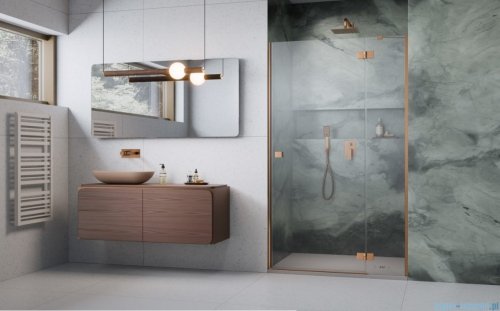 Radaway Essenza Brushed Copper Dwj drzwi wnękowe 90cm prawe szczotkowana miedź/szkło przejrzyste 1385013-93-01R