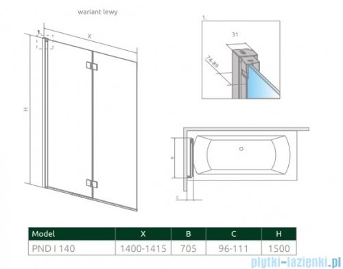Radaway Nes 8 Pnd I parawan nawannowy 140cm lewy przejrzyste 10060140-01-01L