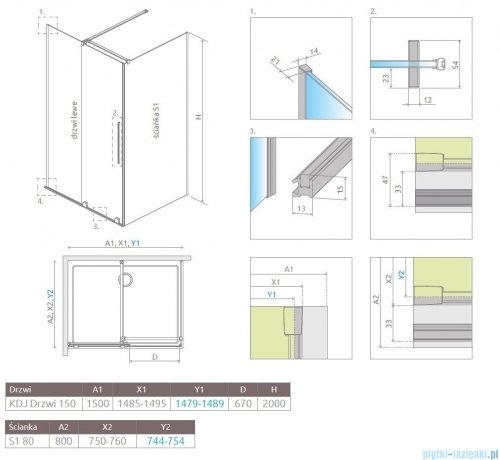 Radaway Furo Kdj kabina 150x80cm lewa szkło przejrzyste 10104772-01-01L/10110730-01-01/10113080-01-01