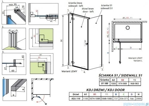 Radaway Essenza 8 Brushed Nickel Kdj kabina 110x100cm lewa szczotkowany nikiel 10480712-01-01L/10470337-91-01L/10113100-01-01