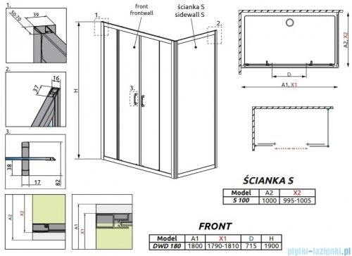 Radaway Premium Plus DWD+S kabina prysznicowa 180x100cm szkło przejrzyste 33373-01-01N/33423-01-01N