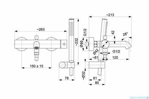 KFA MOZA ROSE GOLD bateria wannowa pozioma z natryskiem punktowym PREMIUM miedź szczotkowana 5034-520-34