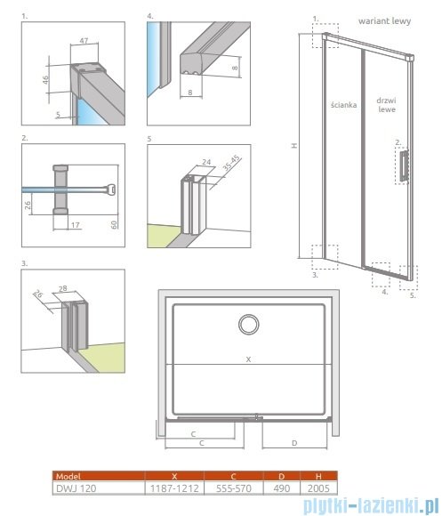Radaway Idea 8 Dwj Brushed Gold drzwi wnękowe 120cm lewe szczotkowane złoto 10330620-99-01L/10350553-01-01
