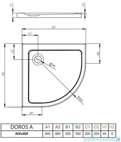 Radaway Doros A Stone brodzik półokrągły 90x90cm biały SDRA9090-01-04S