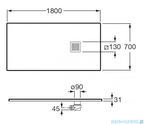 Roca Terran 180x70cm brodzik prostokątny konglomeratowy czarny AP1017082BC01400