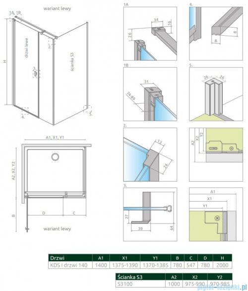 Radaway Nes Kds I kabina 140x100cm lewa szkło przejrzyste 10023140-01-01L/10043100-01-01