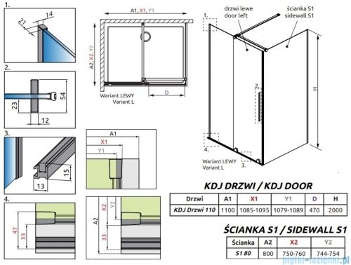 Radaway Furo Black Kdj kabina 110x80cm lewa szkło przejrzyste 10104572-54-01L/10110530-01-01/10113080-01-01