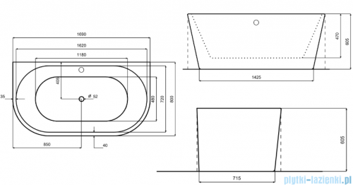 Besco Vica New wanna 170x80cm wolnostojąca przyścienna z odpływem klik-klak chrom z napełnieniem przez przelew #WAS-170VNN