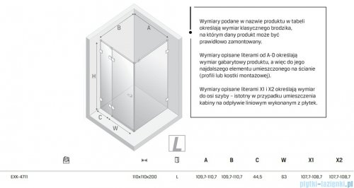 New Trendy Eventa Gold Shine kabina prysznicowa kwadratowa 110x110x200 cm lewa przejrzyste Złoty połysk EXK-4711