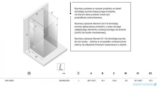 New Trendy Eventa Black Chrome kabina prysznicowa przyścienna z drzwiami bocznymi 90x90x200 przejrzyste Lewa czarny połysk EXK-6280
