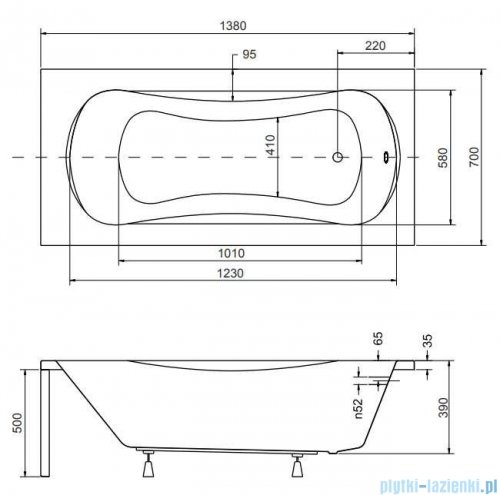 Besco Aria Plus 140x70cm wanna prostokątna z uchwytami + obudowa + syfon #WAA-140-PU/#OAA-140-PA/19975