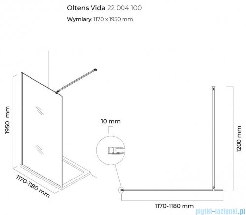 Oltens Vida kabina prysznicowa Walk In 120cm szkło przejrzyste 22004100