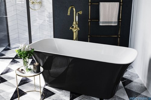Besco Assos S-Line 160x70cm wanna biało-czarna wolnostojąca + syfon klik-klak biały czyszczony od góry #WMD-160ABWB