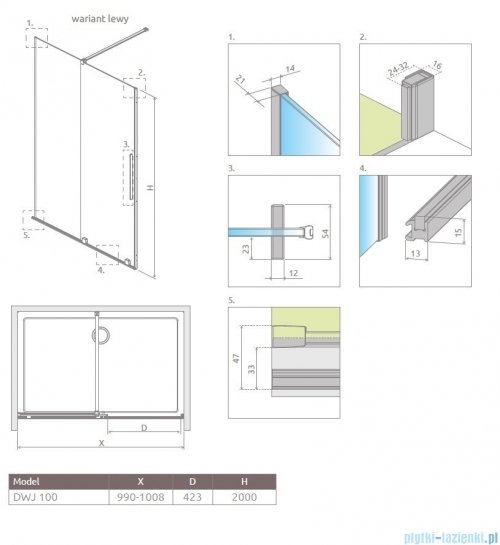 Radaway Furo DWJ drzwi prysznicowe 100cm lewe szkło przejrzyste 10107522-01-01L/10110480-01-01