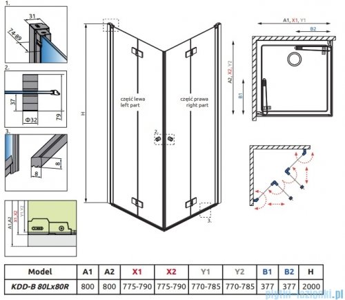 Radaway Nes 6 Kdd B Brushed Light Gold kabina 80x80cm szczotkowane jasne złoto 10024080-98-01L/10024080-98-01R