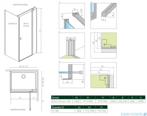 Radaway Nes Kdj II kabina 100x80cm prawa szkło przejrzyste 10032100-01-01R/10039080-01-01