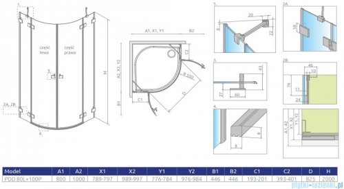 Radaway Essenza Pro Brushed GunMetal Pdd kabina 80x100cm szczotkowany grafit 10095080-92-01L/10095100-92-01R
