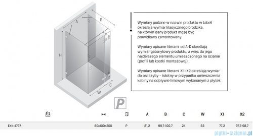 New Trendy Eventa Gold Shine kabina prysznicowa przyścienna 80x100x200 przejrzyste Prawa Złoty połysk EXK-4797